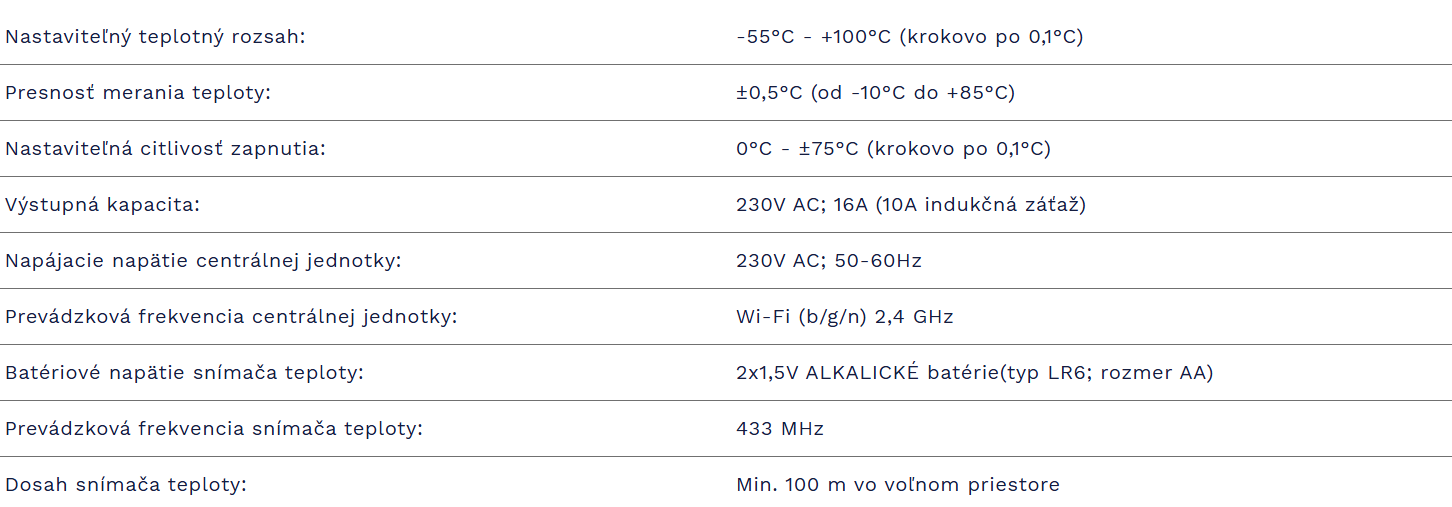 Wi-Fi termostat s bezdrôtovým snímačom teploty | COMPUTHERM B300RF - technické parametre