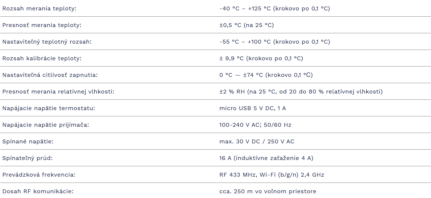 Wi-Fi termostat | COMPUTHERM B400 RF - technické parametre