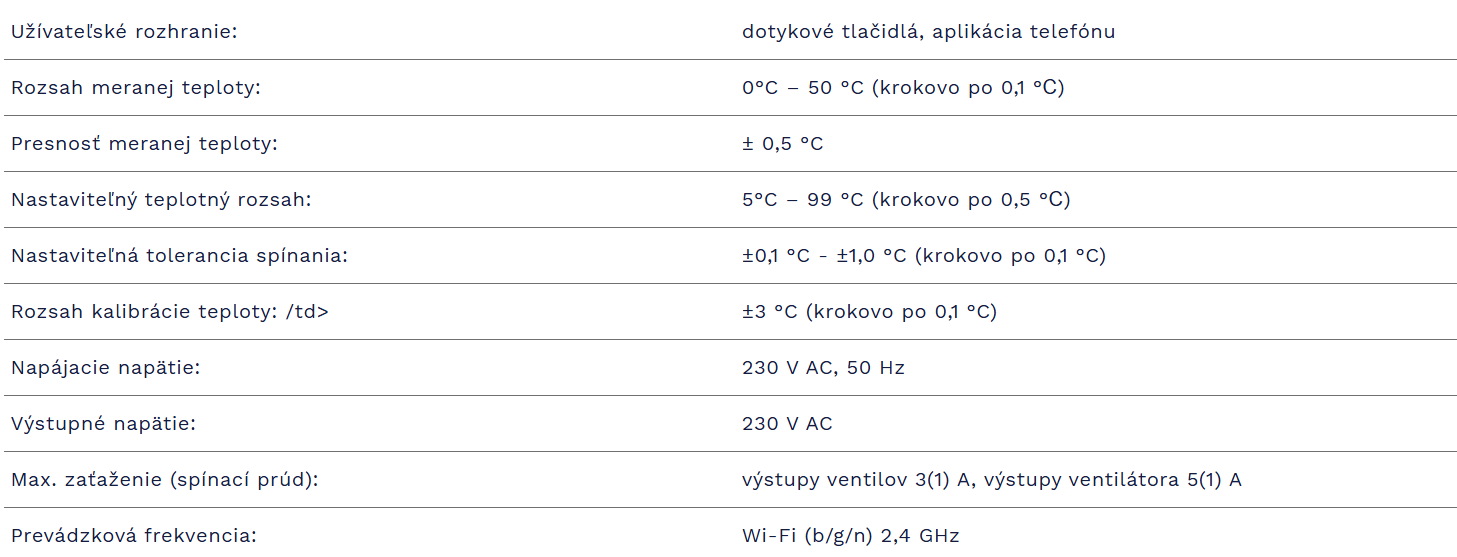 Programovateľný digitálny Wi-Fi fan-coil termostat | COMPUTHERM E300FC - technické parametre