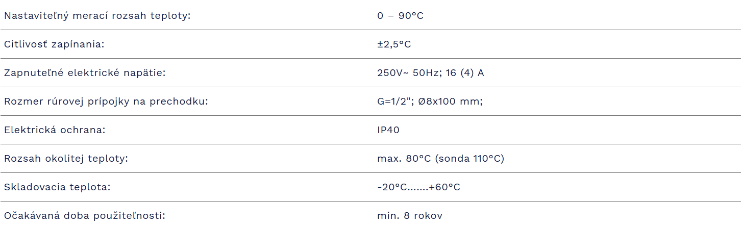 Rúrový termostat s jimkou | COMPUTHERM WPR-90 GE - technické parametre