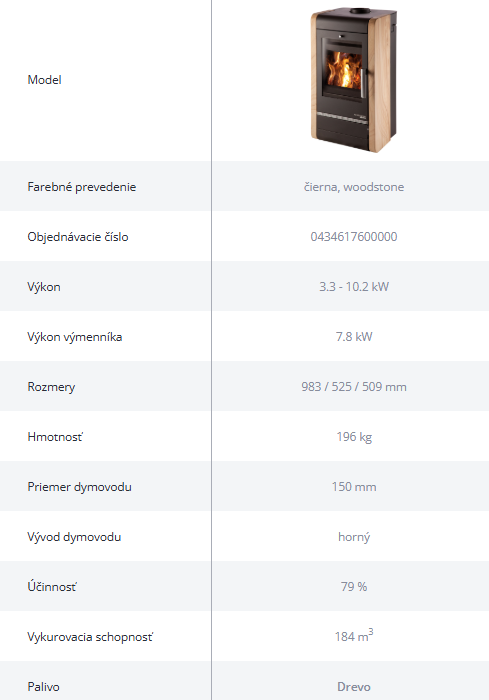 Krbové kachle AVESTA II s výmenníkom | 3,3 - 10,2 kW - technické parametre