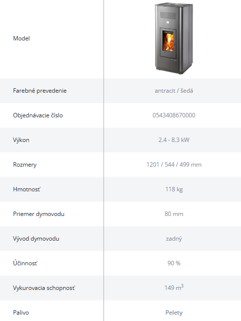 Peletové kachle HSP 6 TOLEDO IV 32 | 2,4 - 8,3 kW - technické parametre
