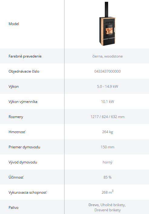 Krbové kachle FARUM s výmenníkom | 5,0 - 14,9 kW  - technické parametre
