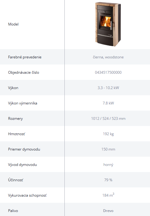 Krbové kachle VISBY II s výmenníkom | 3,3 - 10,2 kW - technické parametre