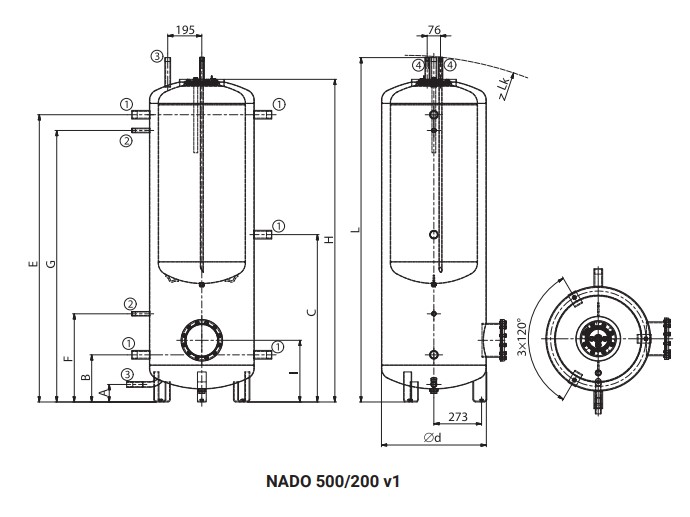 Akumulačná nádrž NADO 500/200 v1 - technické parametre