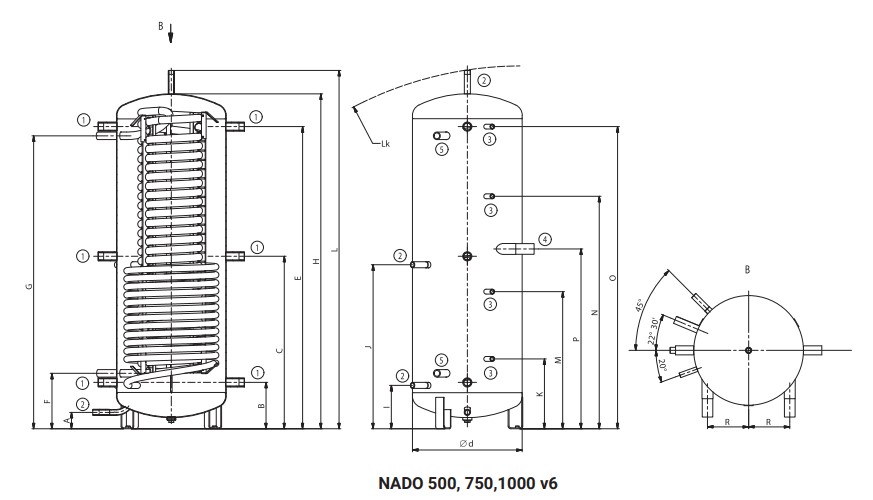 Akumulačná nádrž NADO 500, 750, 1000 v6 - technické parametre