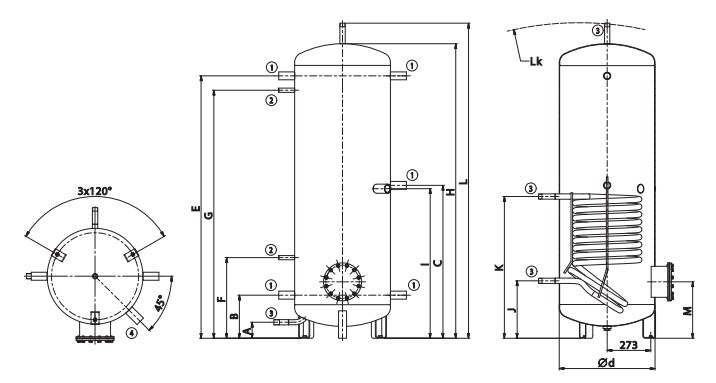 Akumulačná nádrž NAD 500, 750, 1000 v4 - technické parametre