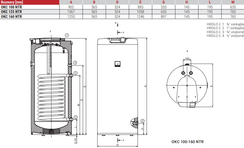 Nepriamoohrevný zásobník teplej vody OKC NTR - technické parametre