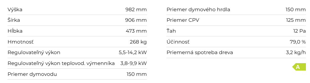 Krbové kachle s teplovodným výmenníkom TELDE, keramika rustik | 5,5 - 14,2 kW - technické parametre