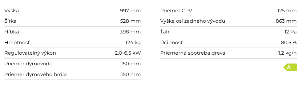Krbové kachle EVORA T 01, keramika | 2,0 - 6,5 kW - technické parametre