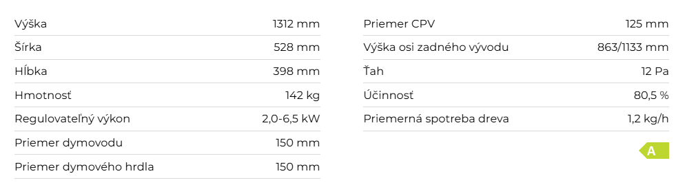 Akumulačné krbové kachle LAREDO 01 AKUM, keramika | 2,0 - 6,5 kW - technické parametre