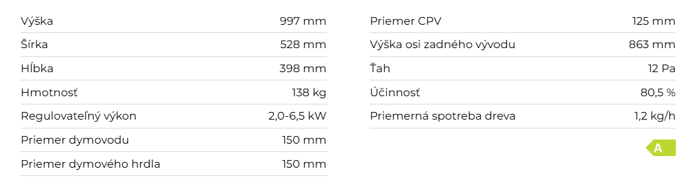 Krbové kachle LAREDO T 02, kameň | 2,0 - 6,5 kW - technické parametre