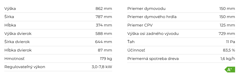 Krbové kachle NAVIA 02, kameň | 3,0 - 7,8 kW - technické parametre