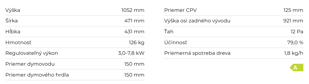 Krbové kachle PARLA 3S, kameň | 3,0 - 7,8 kW - technické parametre