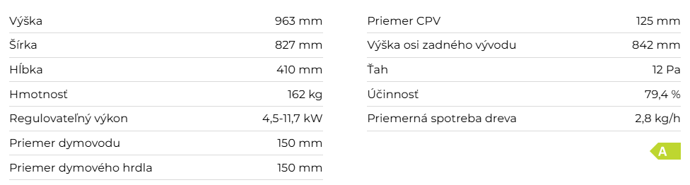 Krbové kachle RIANO N01, plech | 4,5 - 11,7 kW - technické parametre