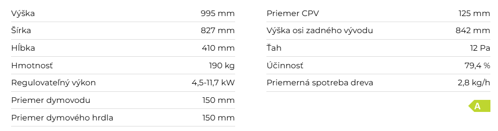 Krbové kachle RIANO N02, keramika | 4,5 - 11,7 kW - technické parametre