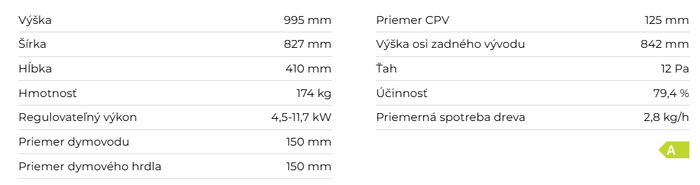 Krbové kachle RIANO N05, kameň/plech | 4,5 - 11,7 kW - technické parametre