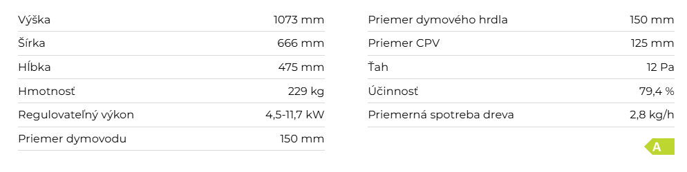 Krbové kachle STROMBOLI N 01, kameň | 4,5 - 11,7 kW - technické parametre