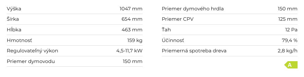 Krbové kachle STROMBOLI N 03, plech | 4,5 - 11,7 kW - technické parametre