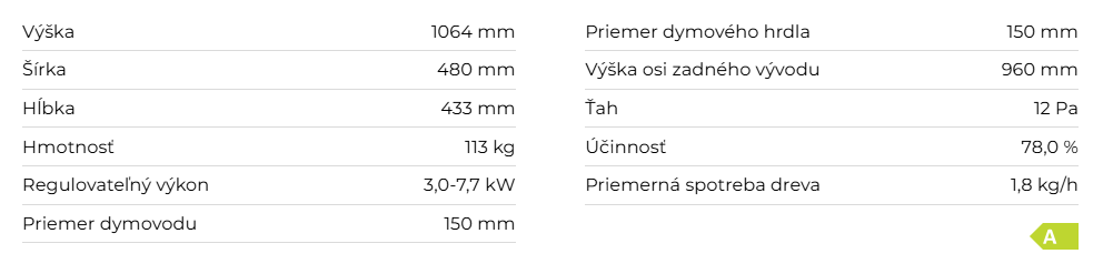 Krbové kachle TALA N 01, plech | 3,0 - 7,7 kW - technické parametre