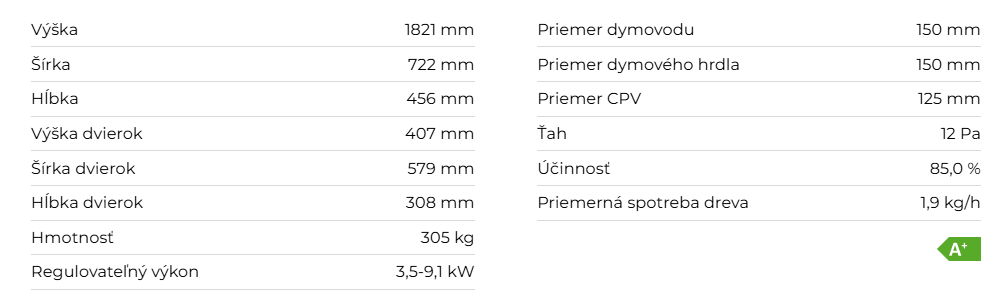 Keramický akumulačný krb SOLID R | 3,5 - 9,1 kW - technické parametre