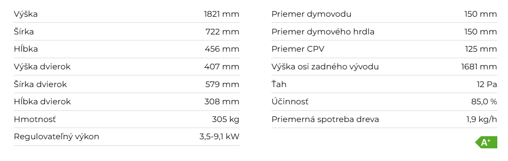 Keramický akumulačný krb SOLID R Z, zadný odvod spalín | 3,5 - 9,1 kW - technické parametre