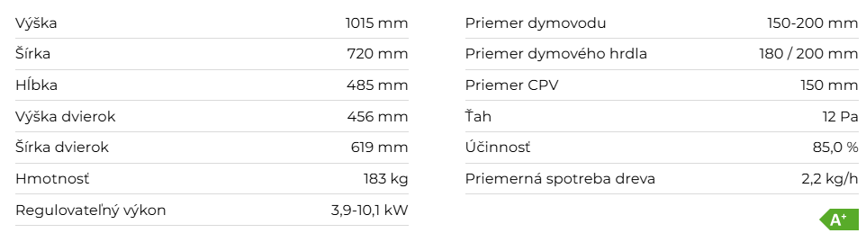 Krbová vložka DYNAMIC 2G 66.50.01N | 3,9 - 10,1 kW - technické parametre