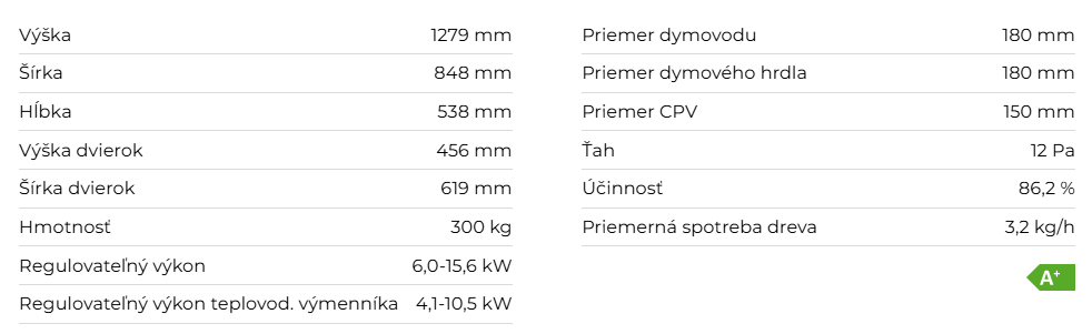 Krbová vložka DYNAMIC WB 2G 66.50.01P | 6,0 - 15,6 kW - technické parametre