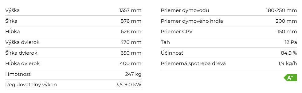 Krbová vložka HEAT R/L 3G L 65.51.40.24, pravé prevedenie | 3,5 - 9,0 kW - technické parametre