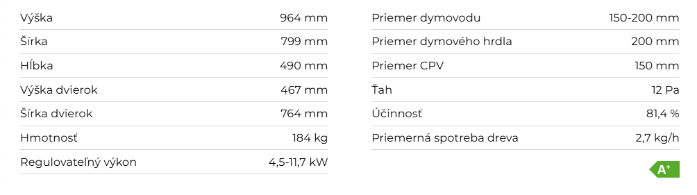 Krbová vložka HEAT 2G 80.50.01 | 4,5 - 11,7 kW - technické parametre