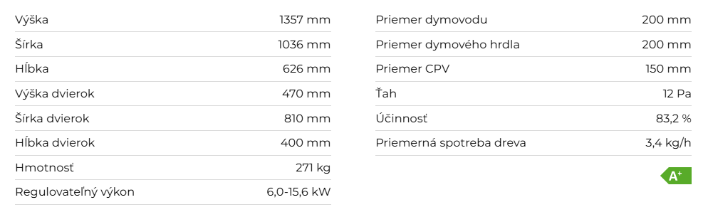 Krbová vložka R/L 3G L 81.51.40.24, pravé prevedenie | 6,0 - 15,6 kW - technické parametre