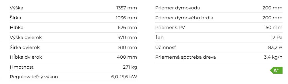 Krbová vložka HEAT R/L 3G L 81.51.40.24, ľavé prevedenie | 6,0 - 15,6 kW - technické parametre