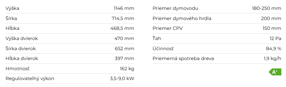 Krbová vložka HEAT R/L 2G S 65.51.40.21, ľavé prevedenie | 3,5 - 9,0 kW - technické parametre