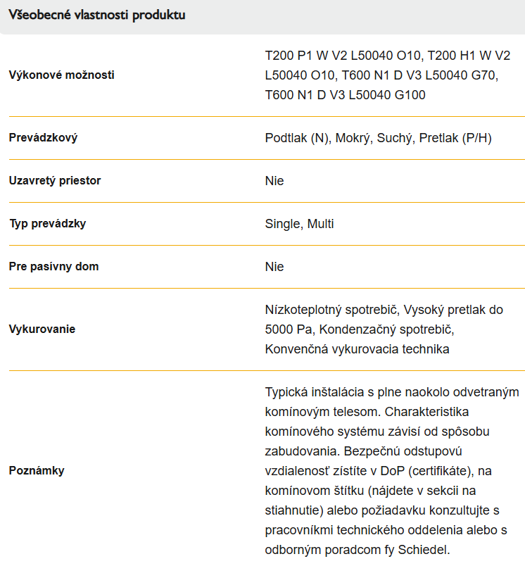 Nerezový komín MF DN250 | SCHIEDEL - technické parametre