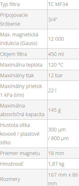 Magnetický filter na montáž do ÚK 3/4" | TC MF34 - technické parametre