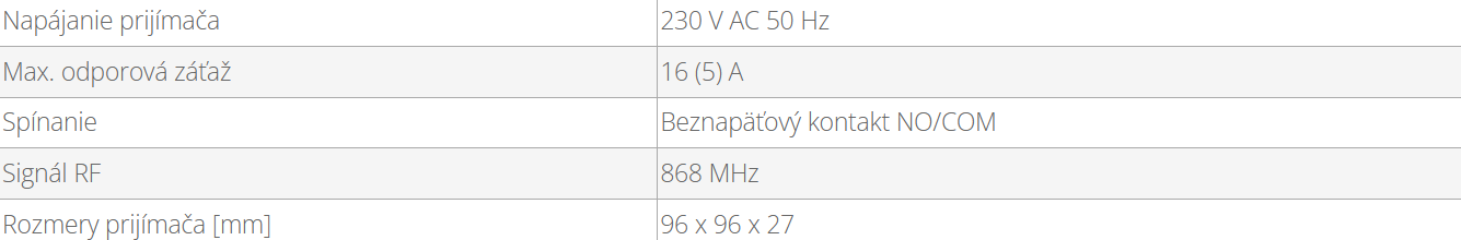 Prijímacia jednotka k termostatom RT310RF, RT510RF | SALUS RXRT510 - technické parametre