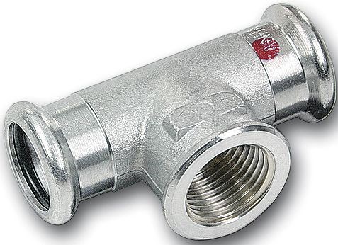 T-kus 28x3/4"x28mm, s koncami na vnútorné lisovanie a s vnútorným závitom na vývode, uhlíková oceľ