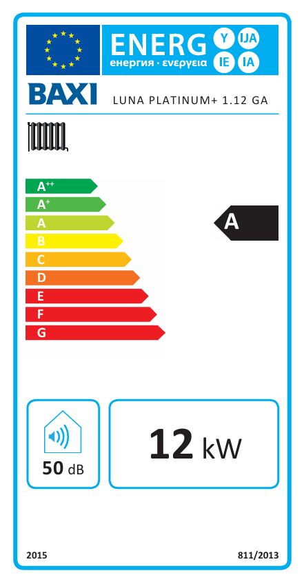 Plynový kotol BAXI LUNA PLATINUM+ 1.12 + 125 l | 2,0 - 12 kW, 125 l - energetický štítok