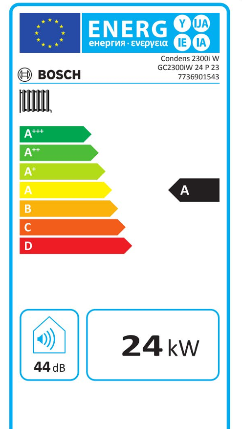 Plynový kotol BOSCH CONDENS GC 2300iW 24 P | 25 kW, 116 l - energetický štítok