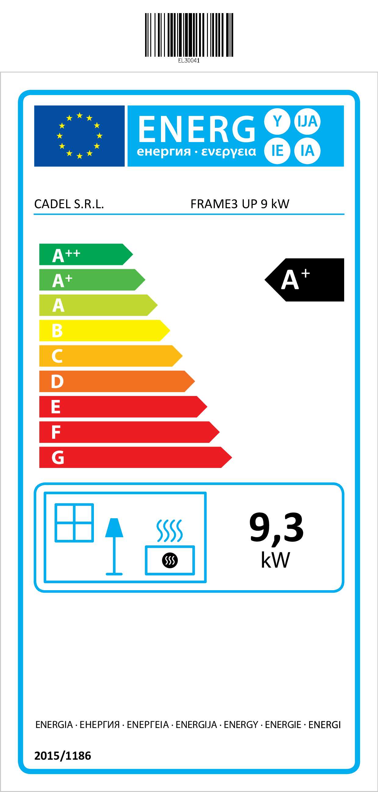Kachle na pelety FRAME 9 Up - energetický štítok