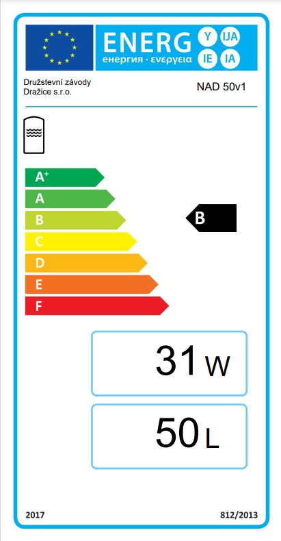 Akumulačná nádrž NAD 50 v1 - energetický štítok