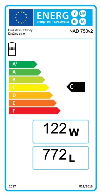 Akumulačná nádrž NAD 750 v2 - energetický štítok