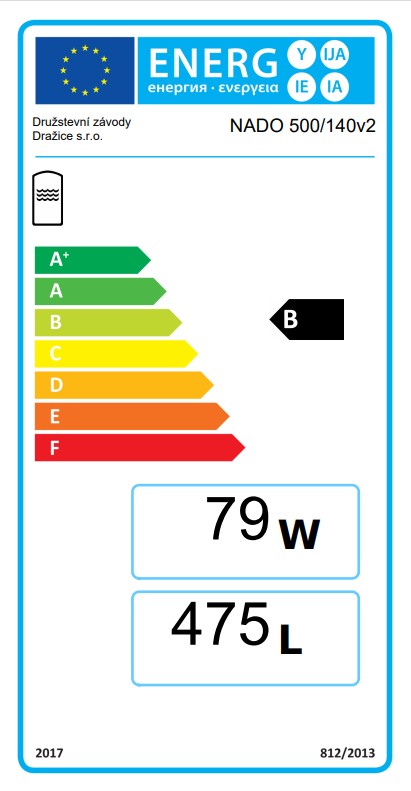 Akumulačná nádrž NADO 500/140 v2 - energetický štítok