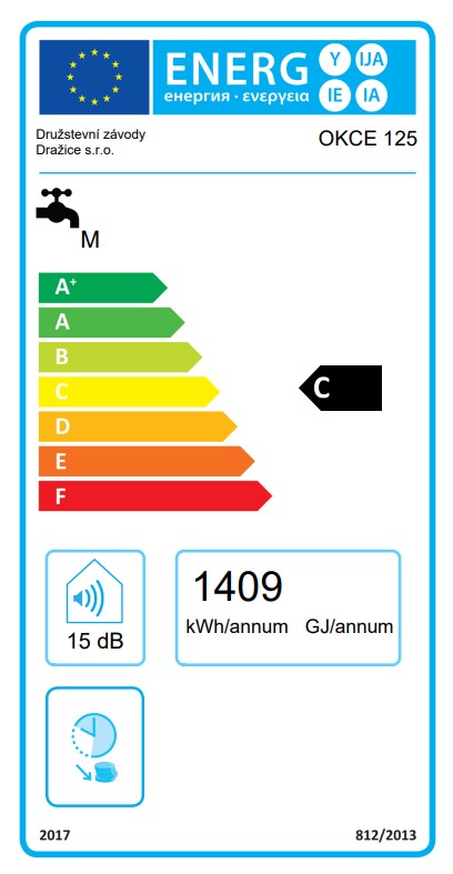 Elektrický ohrievač vody OKCE/E 125 - energetický štítok