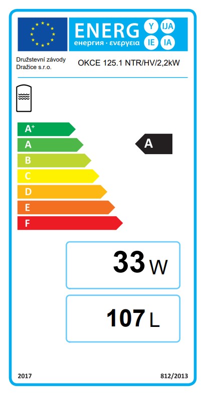 Kombinovaný zásobník teplej vody OKCE 125.1 NTR/HV/2,2kW - energetický štítok