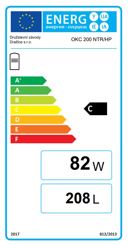 Nepriamoohrevný zásobník teplej vody OKC 200 NTR/HP - energetický štítok