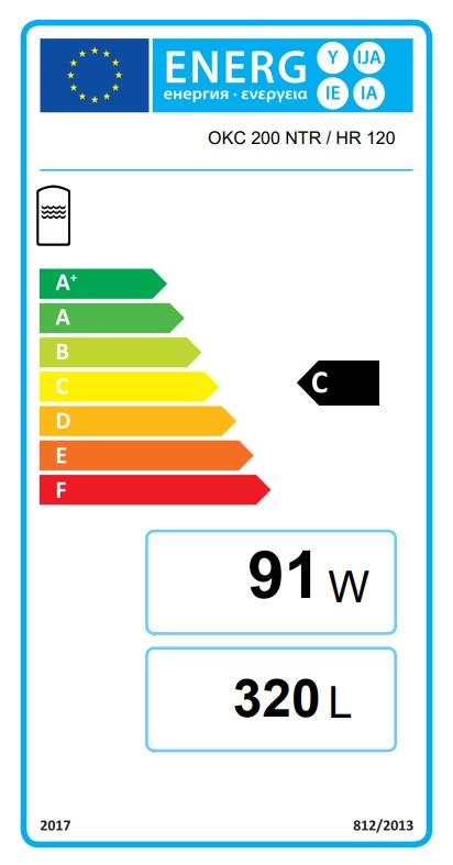 Nepriamoohrevný zásobník teplej vody OKC 200 NTR/HR 120 - energetický štítok