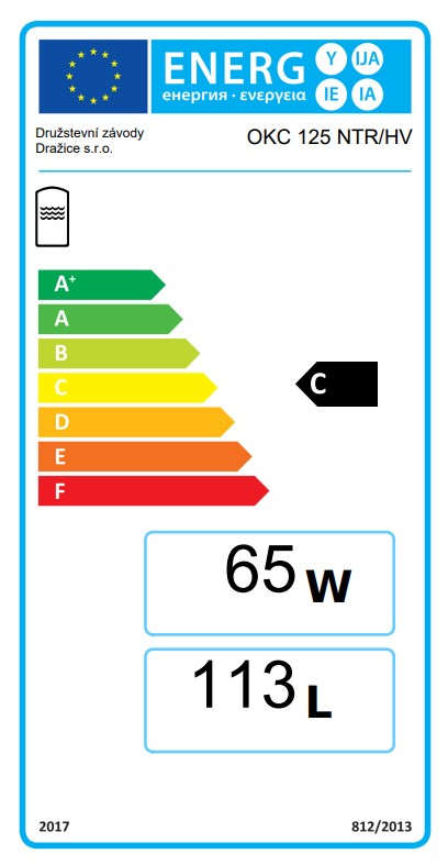Nepriamoohrevný zásobník teplej vody OKC 125 NTR/HV - energetický štítok