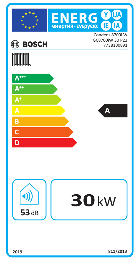 Plynový kotol BOSCH CONDENS GC8700iW 30 P | 30,2 kW - energetický štítok