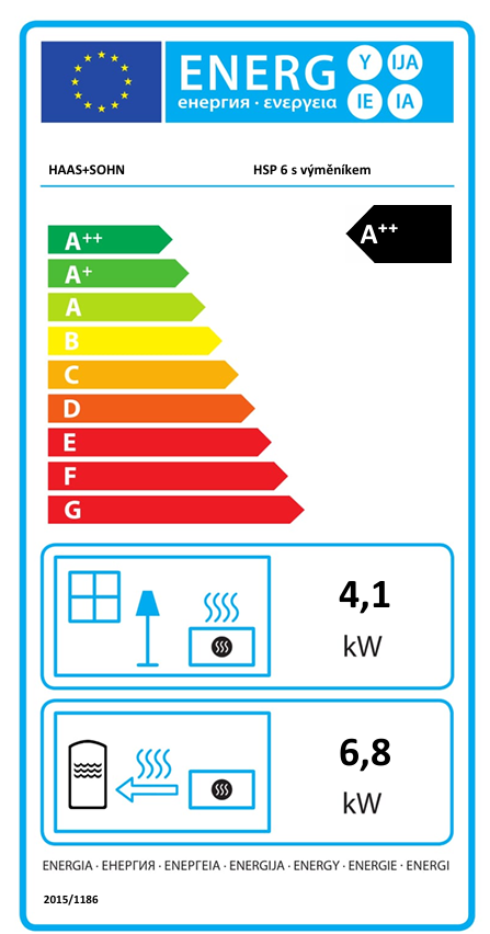 Peletové kachle HSP 6 s výmenníkom | 3,2 - 10,9 kW - energetický štítok